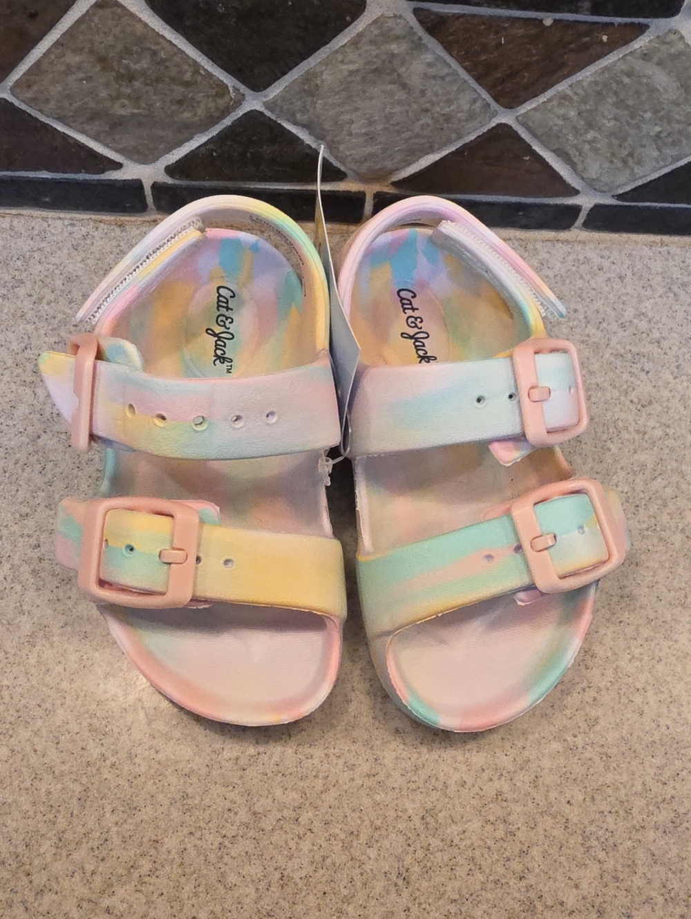 Cat & Jack Pastel Tie-Dye Buckle Sandals - Pink, Yellow, Mint